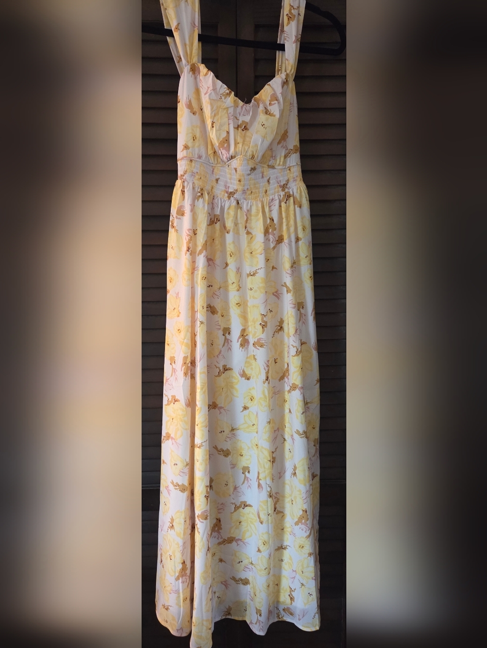 Grace Karin Yellow Summer Floral Smocked Ankle Length  Dress Sassy Flirty Sz S